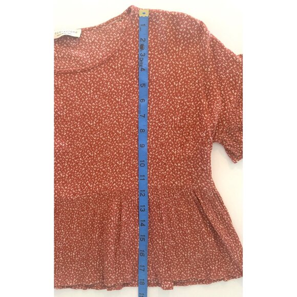 Papercrane Womens Rust Red Babydoll Blouse S Prairie Cottagecore Flowy Ruffle - Picture 7 of 8